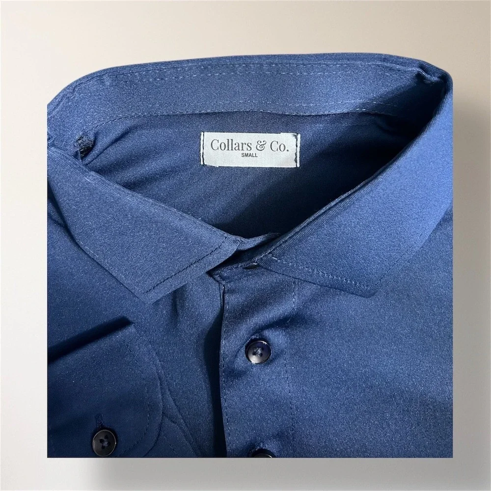 Collars & Co S Navy‎ Dress Collar Polo Shirt Stretch Long Sleeve Golf Preppy